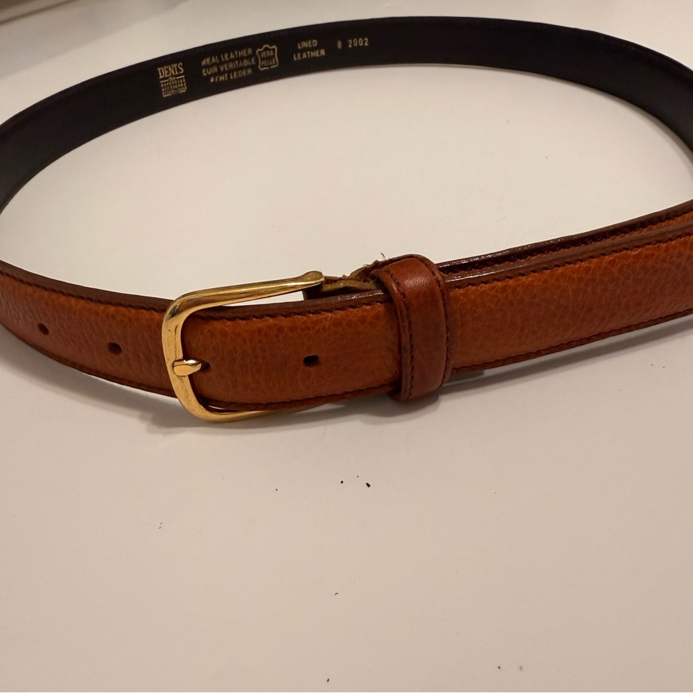 Men’s Vera Pelle Brown Leather Belt with Gold Buckle